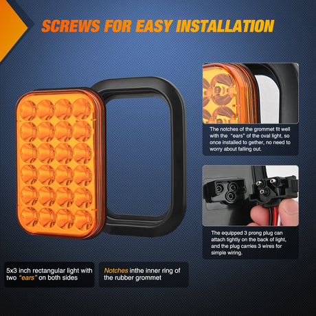 Tail Brake Turn Reverse Lights 2 Pcs 5 X 3 Inch 24 Led Amber Rectangular Trailer Tail Light