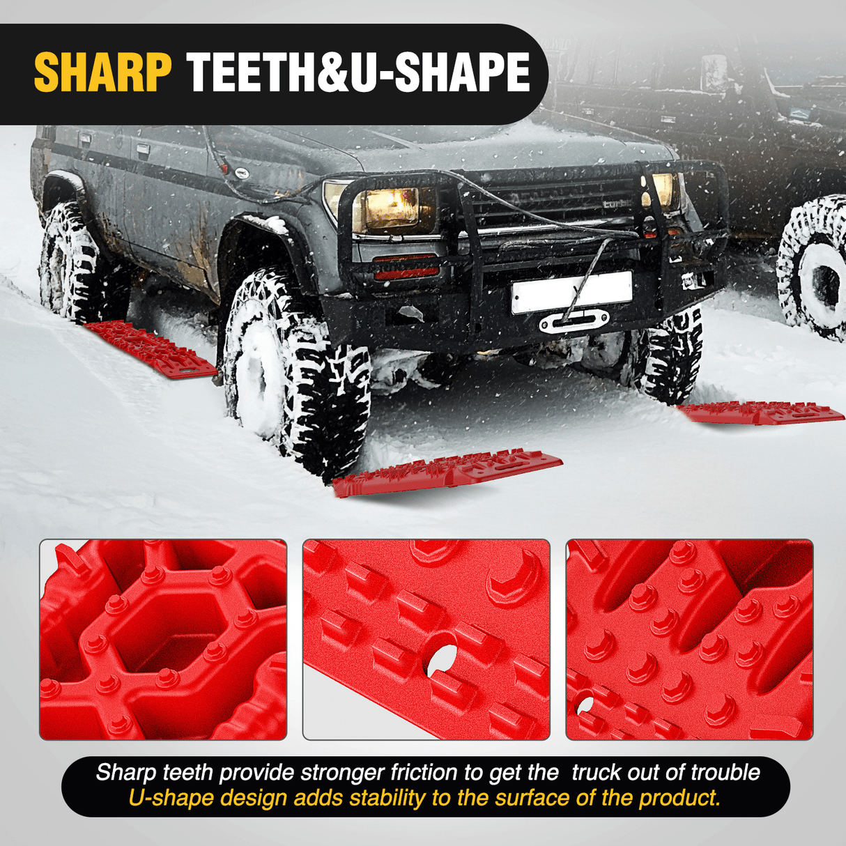 Traction Boards Off-Road Recovery Traction Boards For 4WD 4X4 with Jack Lift & Carry Bag (Red)