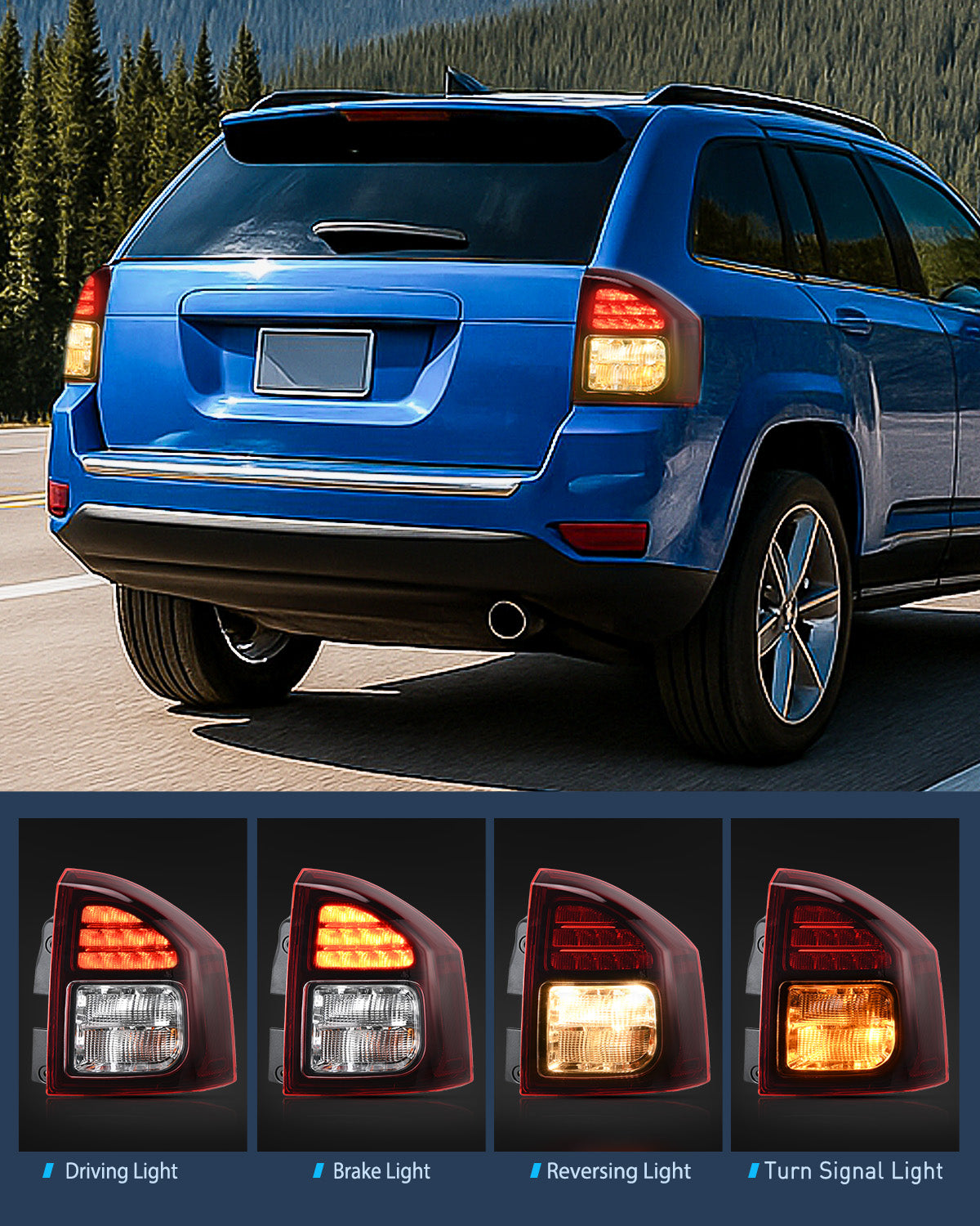 Taillight Assembly Compatible with 2014 2015 2016 2017 Jeep Compass Tail Light OE Style Rear Lamp Replacement Passenger Side w/Bulbs