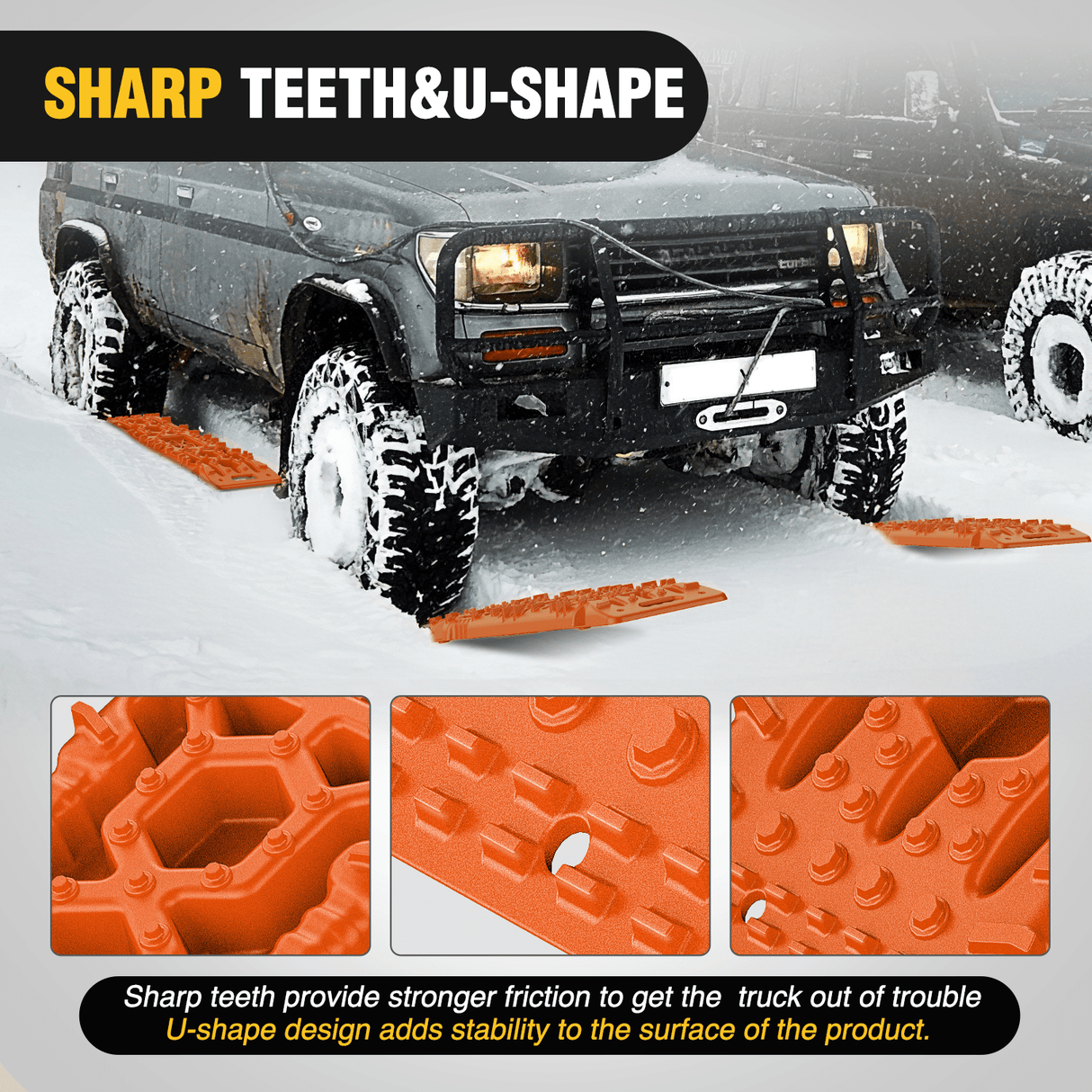 Traction Boards Off-Road Recovery Traction Boards For 4WD 4X4 with Jack Lift & Carry Bag (Orange)