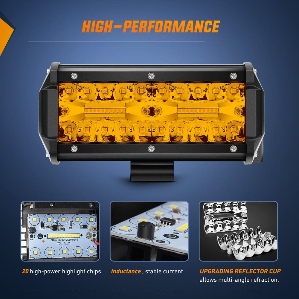 LED Light Bar 2PCS 6.5Inch Amber 120W Led Light Bar with 16AWG 5Pin Rocker Switch Wiring Harness Kit 2 Leads