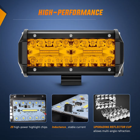LED Light Bar 2PCS 6.5Inch Amber 120W Led Light Bar with 16AWG 5Pin Rocker Switch Wiring Harness Kit 2 Leads