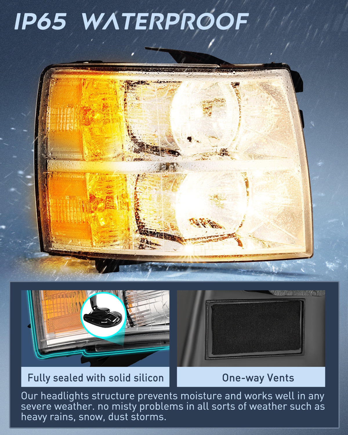 Nilight Headlight Assembly Compatible with 2007 2008 2009 2010 2011 2012 2013 Silverado 1500 2014 2500HD 3500HD Replacement Chrome Housing Amber Reflector