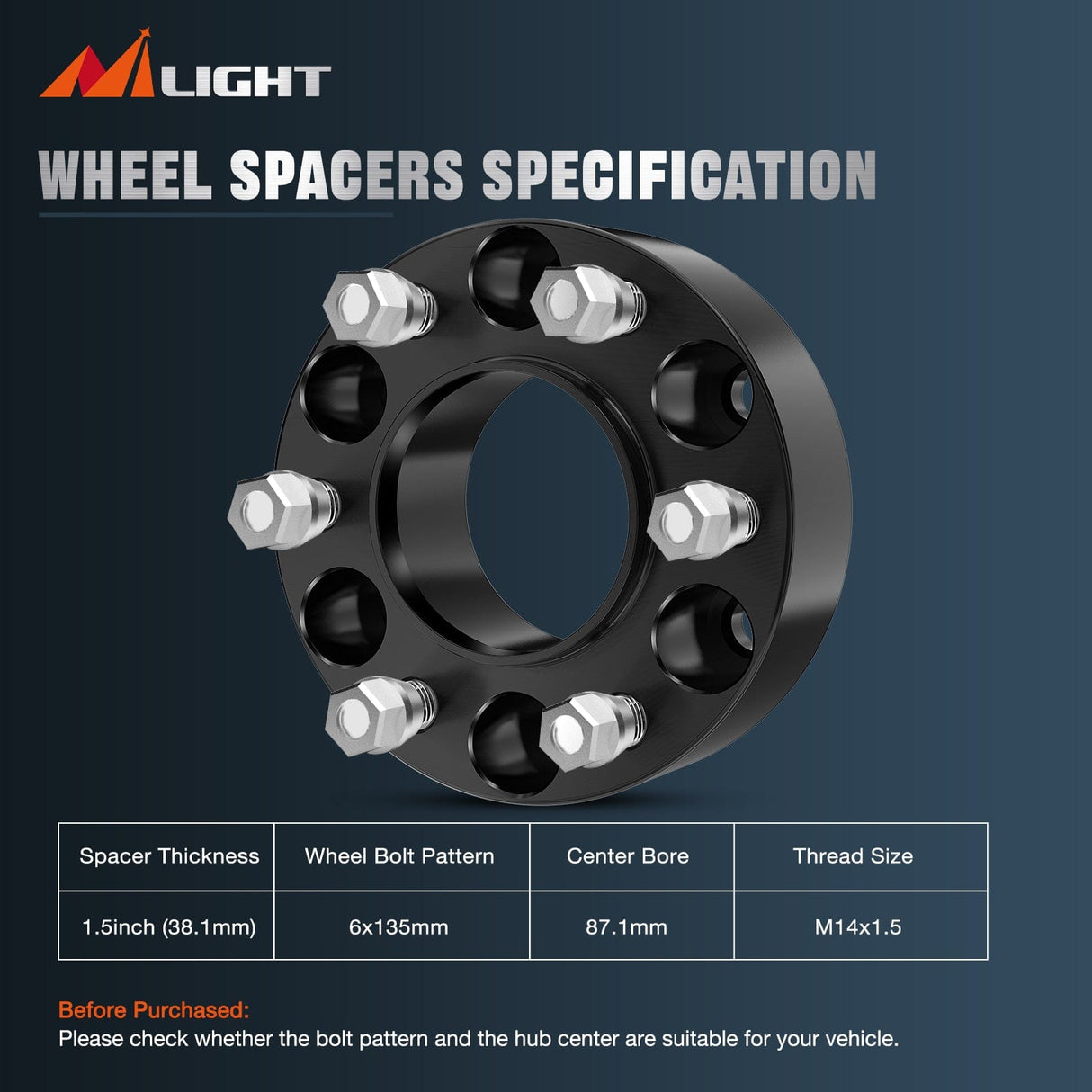 Wheel Spacers 1.5inch (38mm) Wheel Spacers 4Pcs For 2015 2016 2017 2018 2019 2020 2021 2022 Ford F150 | 6x135 | 87.1 Hub Bore | 14x1.5 Studs