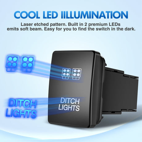 Rocker Switch Ditch Lights Push Button Switch 12V ON Off with Connector Wire Kit 1.28 x 0.8Inch Replacement for Toyota Sequoia Highlander Tacoma Tundra 4Runner RAVR Yaris