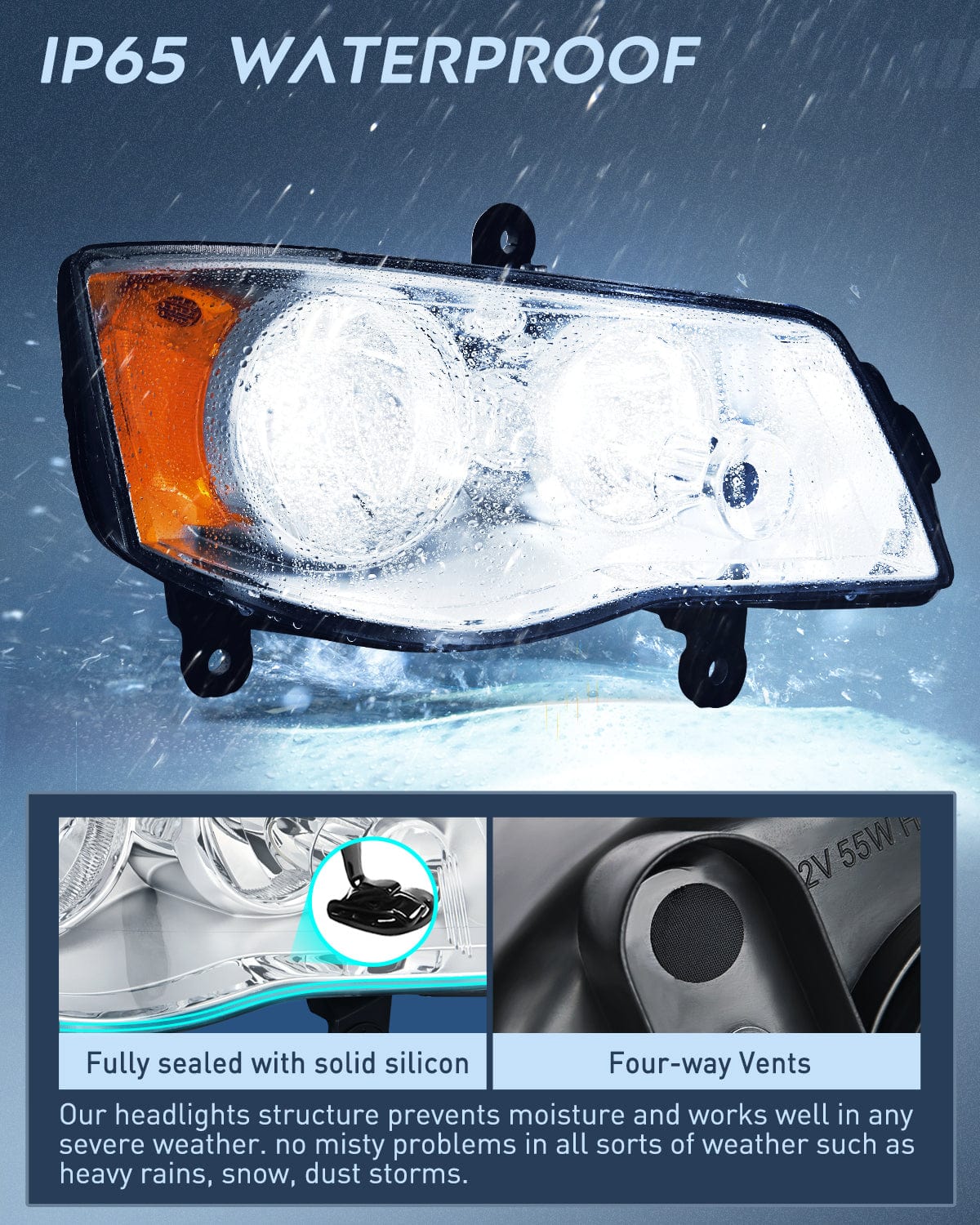 Taillight Assembly Headlight and Taillight Assembly Combo Compatible with 2011 2012 2013 2014 2015 2016 2017 2018 2019 2020 Dodge Grand Caravan OE Style Chrome Housing Amber Reflector with Red Housing Tail Light