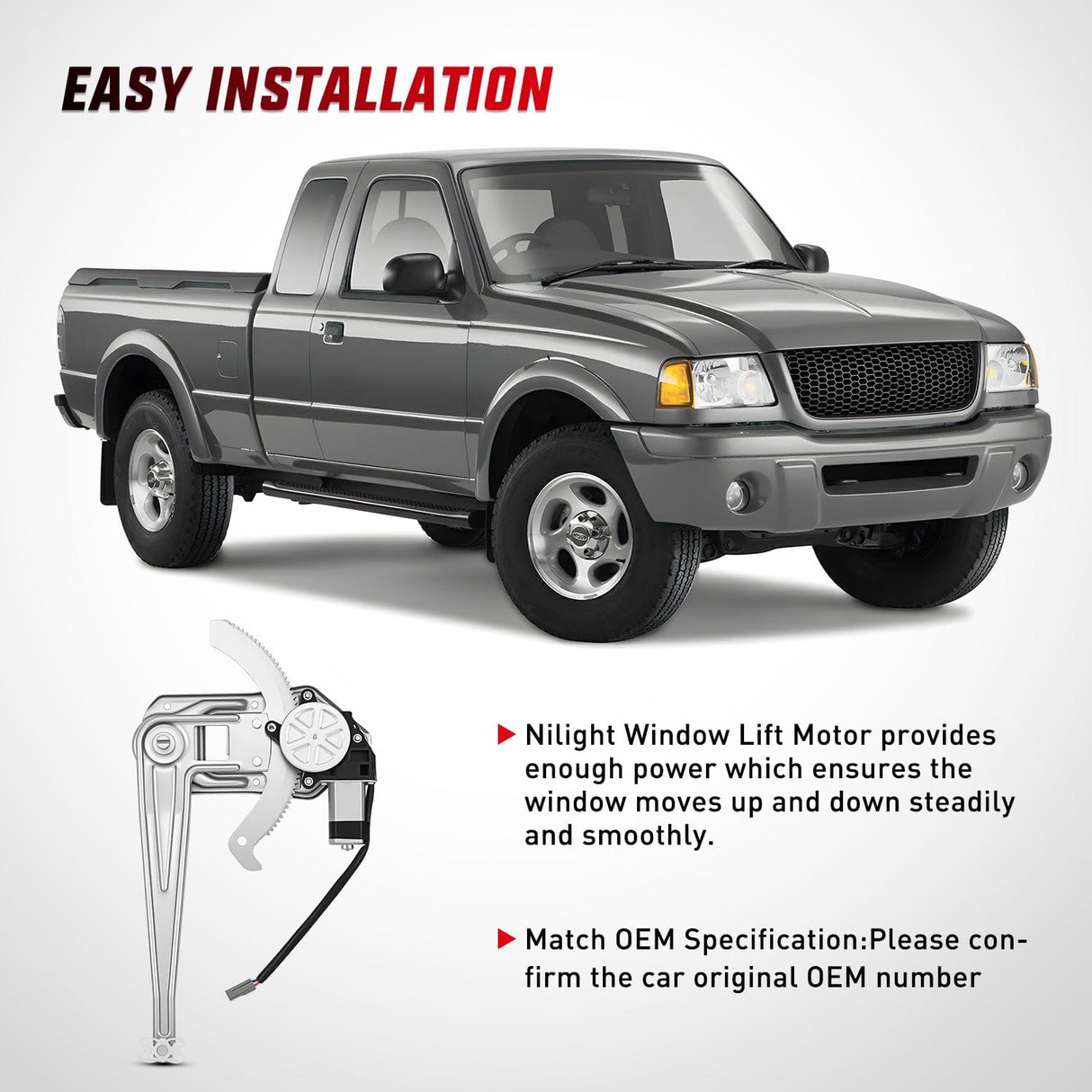 Window Regulator Power Window Regulator with Motor Assembly Replacement for Ford Ranger 2011-1993, Front Passenger Side, 741-832