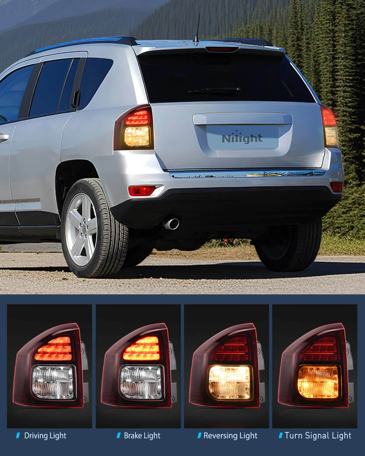 Nilight Taillight Assembly Compatible with 2014 2015 2016 2017 Jeep Compass Tail Light OE Style Rear Lamp Replacement Driver and Passenger Side w/Bulbs