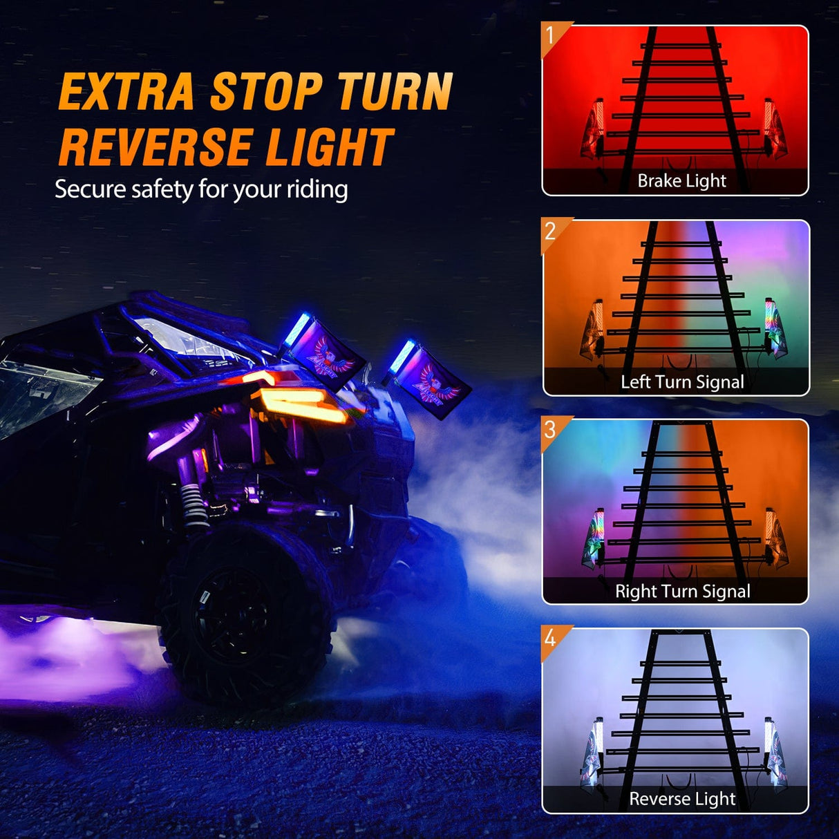 LED Whip Light 2Pcs 1FT Spiral Antenna Bluetooth Remote App Control Led Fat Whip Light