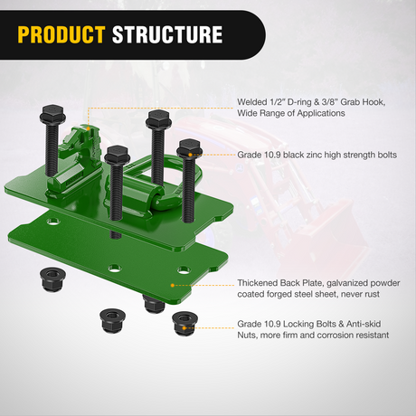 Nilight 2PCS Tractor Bucket Hooks with Tie Down Ring, Bolt-On Grab Hook with Back Plates Compatible with Trailer RV UTV Truck, Grade 70 Grade Forged Steel Max 15000 lbs, Green