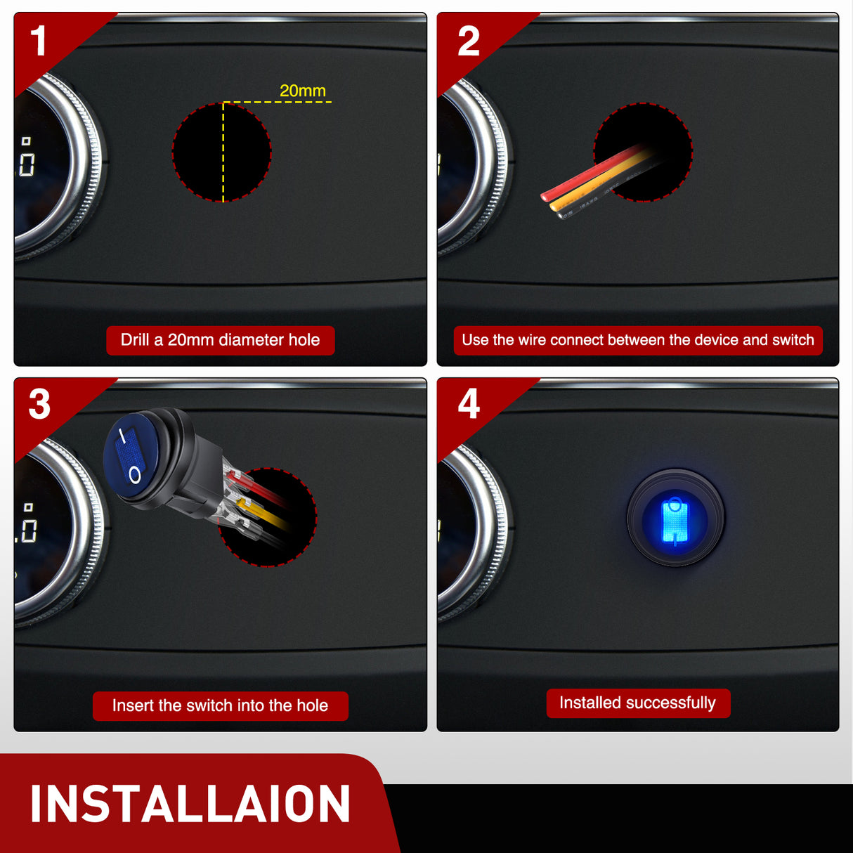 Nilight 5Pcs Waterproof Round Rocker Toggle Green Red Blue Yellow LED Switch 12V 20A 3 Pin ON Off SPST for Car Truck Boat Marine Automotive RV with Locked Terminal Wires