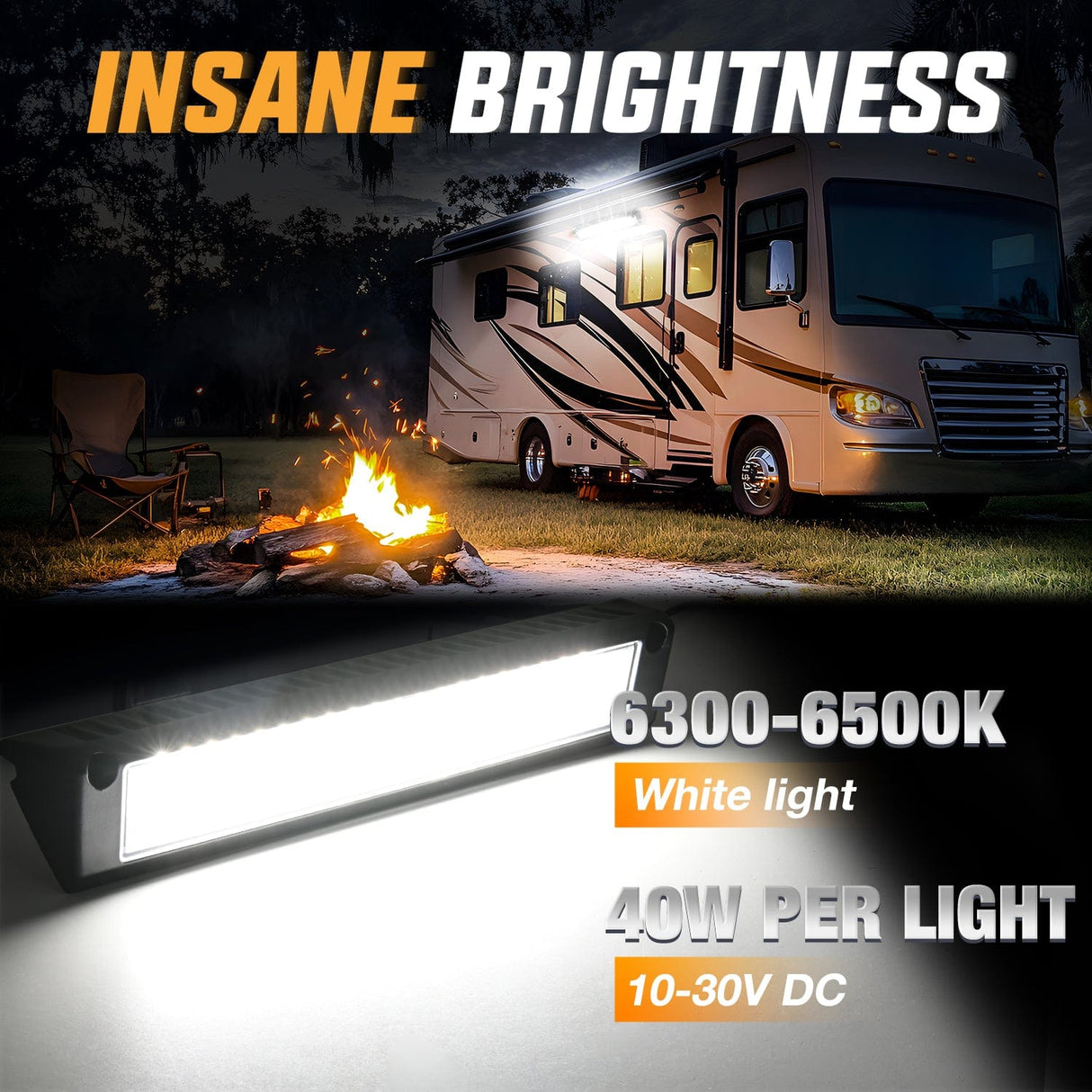 Area Lights RV Exterior Light 13 Inch White Beam Porch Lights Black Aluminum