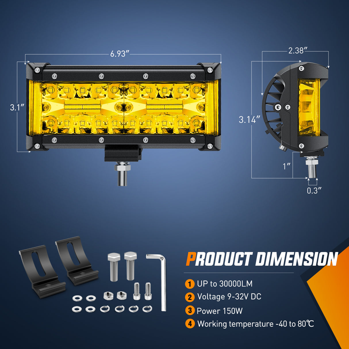 Nilight Side Shooter LED Light Bar 2PCS 7 Inch Triple Row Spot Flood Combo Yellow Beam Pods with 5Pin Rocker Switch Wiring Harness Kit for Off Road Lighting on Truck SUV ATV UTV