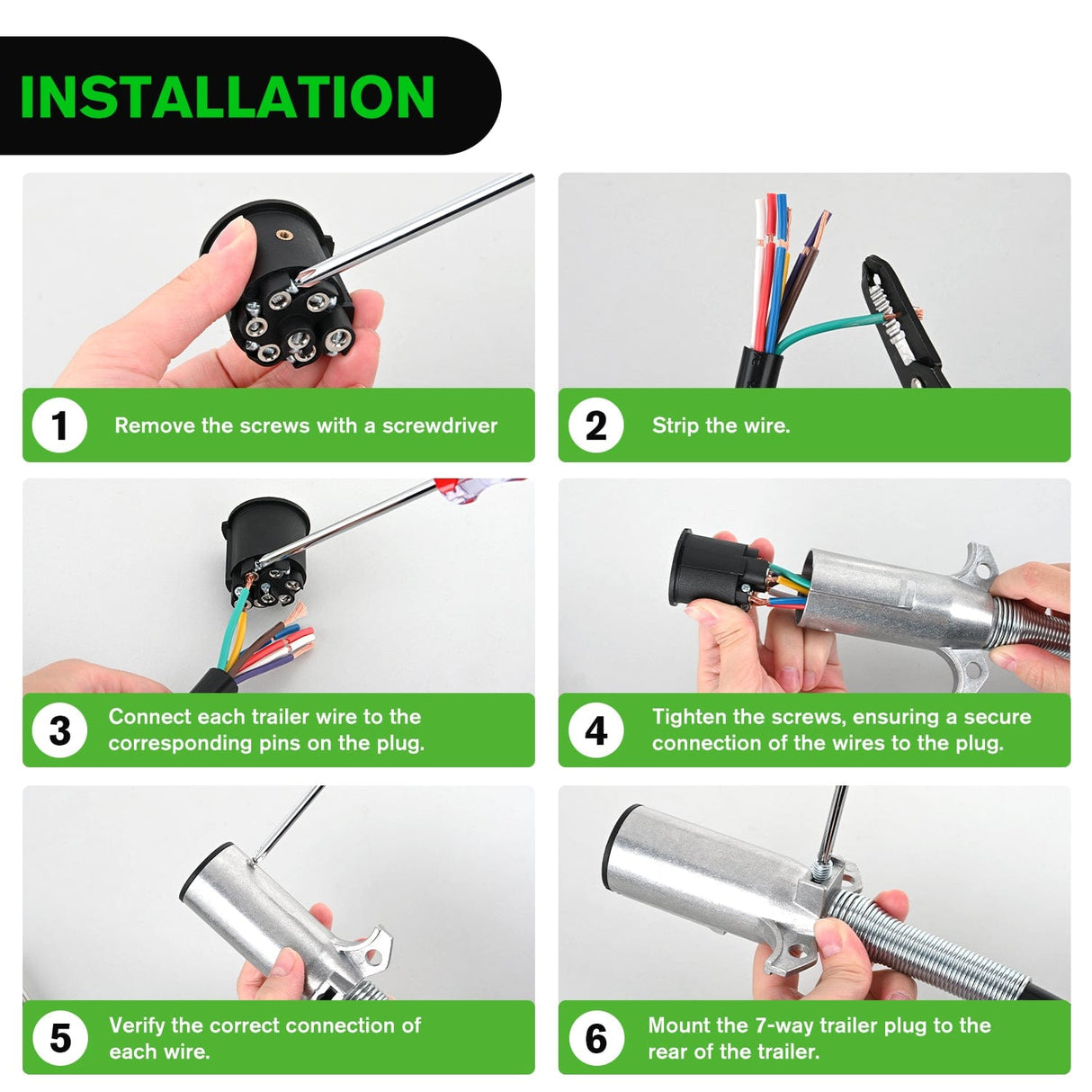 Accessories 7-Way Roumd Plug W/Spring Guard Male Plug
