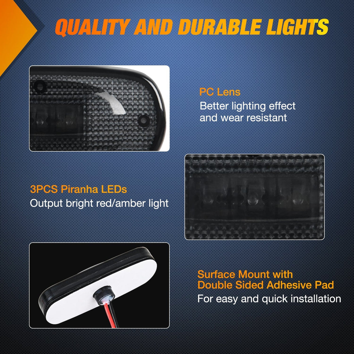 Side Marker Clearance Lights 4 PCS 3 LED Red Amber Wheel Fender Side Marker Lights Smoked Lens Light Compatible With 2003-2009 Dodge Ram 1500 2500 3500 Super Duty