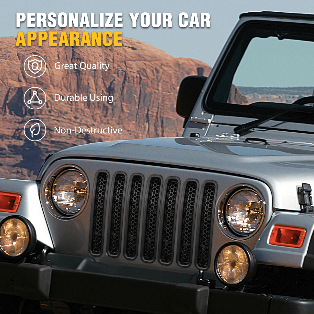 Accessories 7Pcs Front Grille Trims Inserts Cover Guard Fit for 1997 1998 1999 2000 2001 2002 2003 2004 2005 2006 Wrangler TJ & Unlimited