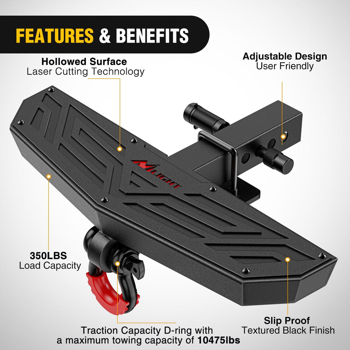 Trailer Hitch Hitch Step 2 Inch Receiver Universal Trailer Hitch Step Armor with Anti-Theft D-Ring Shackle Hitch Lock Stabilizer Anti-Slip Design Rear Bumper Guard for Pickups Trucks Vans SUVs ATVs