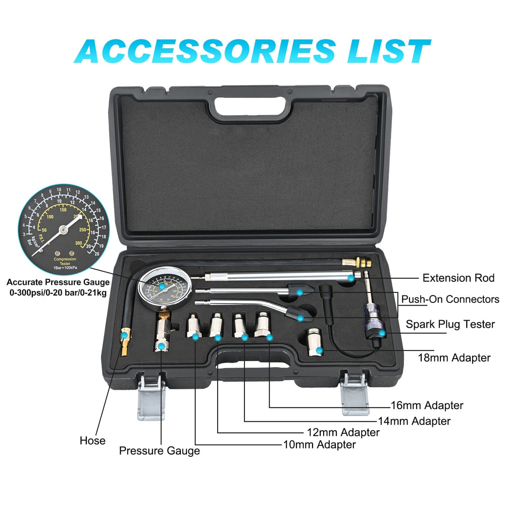 inflator 11 PCS Engine Compression Tester Kit with Spark Plug