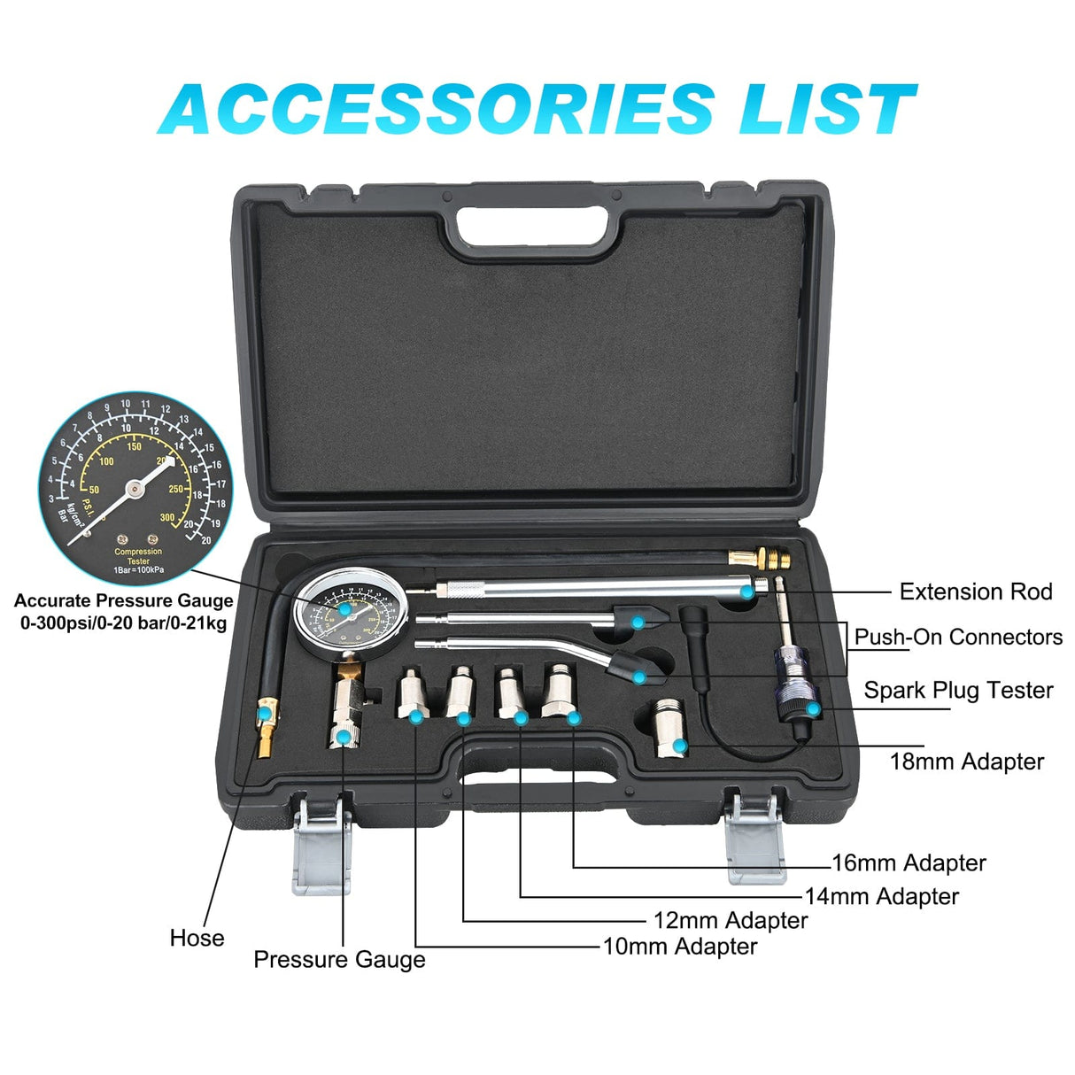 inflator 11 PCS Engine Compression Tester Kit with Spark Plug
