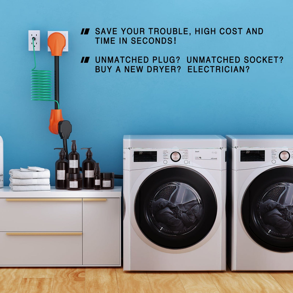 RV Parts 30 Amp Dryer Adapter Cord 10-30P Male to 14-30R Female Receptacle