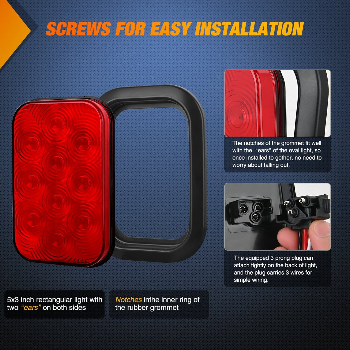 Tail Brake Turn Reverse Lights 2 Pcs 5 X 3 Inch 10 Led Red Rectangular Trailer Tail Light