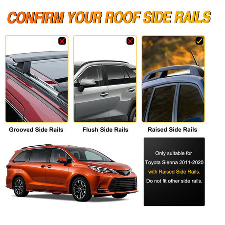 Roof Rack Roof Rack Cross Bars Fit for Toyota Sienna 2011 2012 2013 2014 2015 2016 2017 2018 2019 2020 with Side Rails