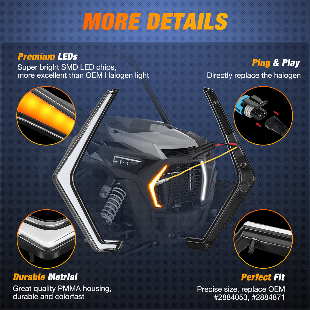 Nilight Turn Signal Fang Lights LED Accent Street Legal Front Signature Light Compatible with Polaris RZR XP 1000 Turbo Accessories 2019 2020 2021 2022 2023