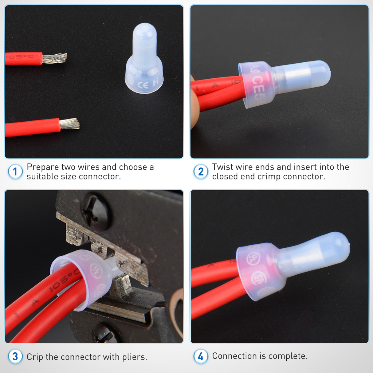 Nilight 300PCS CE2 Closed End Crimp Terminal 16-14 Gauge Nylon Insulated Closed End Wire Cap Wire Connectors Crimp Cap Terminals Connectors for Automotive Car Truck Boats Marine Electrical Wiring