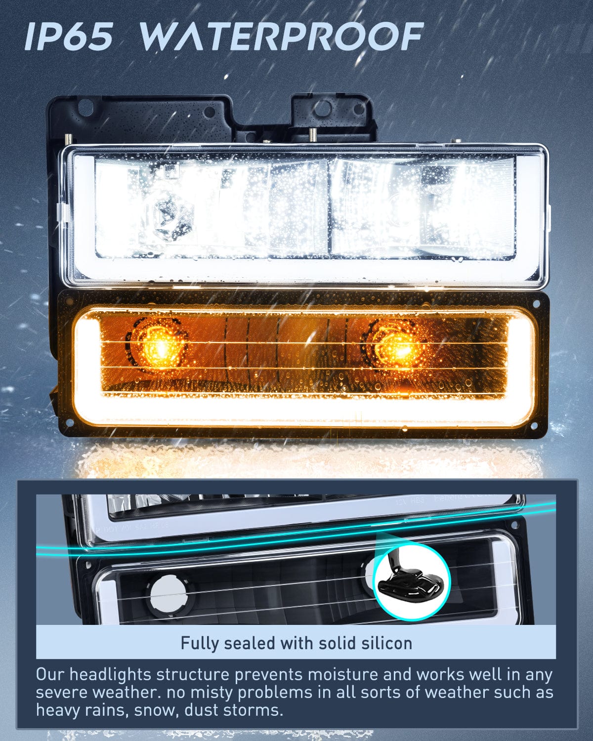 Headlight Assembly 1988 1989 1990 1991 1992 1993 1994 1995 1996 1997 Chevrolet GMC C10 C/K 1988-1999 Silverado Suburban Sierra Blazer Tahoe Yukon DRL Headlight Assembly Black Housing