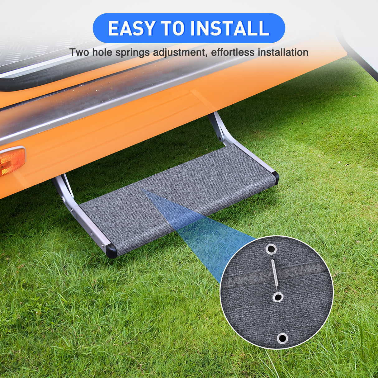 Nilight RV Step Covers 1 Pack 18 inch, Fits 8-11Inch Deep Camper Steps Adjustable Wrap Around RV Step Rug with Spring Works on Electrical & Manual RV Stairs Carpet for Camper Trailers Steps Outside, Gray