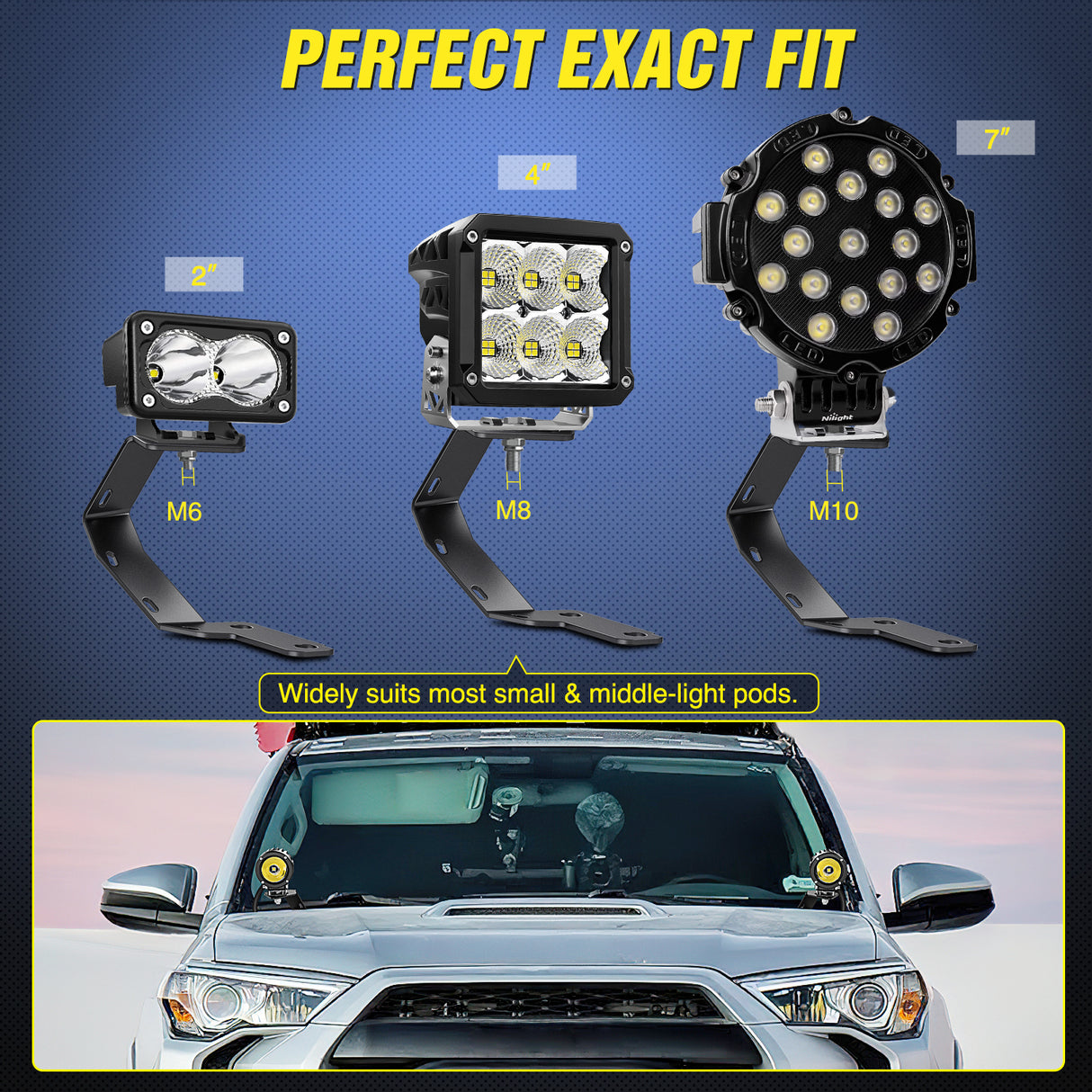 Nilight Ditch Light Brackets Hood Hinges Mount Bracket Kit for Auxiliary Offroad LED Pods Work Lighting Compatible with Toyota 4Runner 2009-2023 Tundra 2007-2021