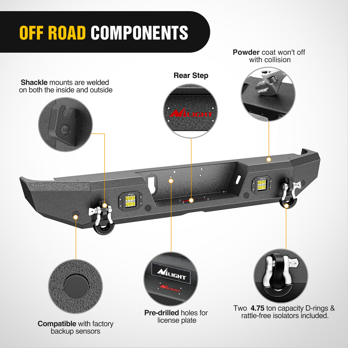 Nilight Rear Step Bumper Compatible with 2020 2021 2022 2023 2024 2025 Gladiator JT Super Duty Pickup Truck Bumper with LED Lights, Sensor Holes and D-rings