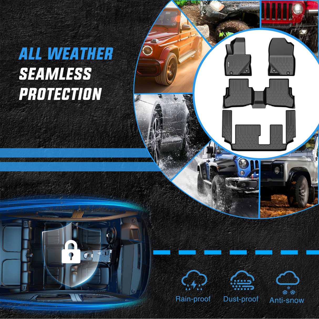 Floor Mats for Mazda CX-9 CX9 (7 Seat Only) 2016 2017 2018 2019 2020 2021 2022 2023 All Weather Custom Fit Heavy Duty Floor Liners