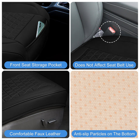 Accessories Car Seat Cushion Cover Black Leather Front Seats Waterproof Anti-Slip with Storage Bag Wraps Bottom Fits Cars Sedan Van SUV Truck