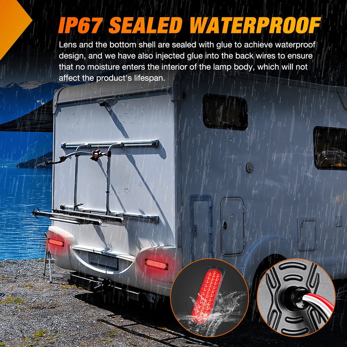 Tail Brake Turn Reverse Lights 7.5 Inch Aluminum Housing Tail Light 2 PCS 36LED Red Running Brake Turn Signals Marker Light