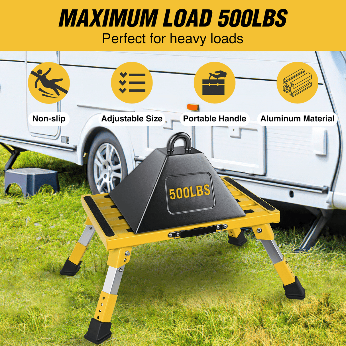 RV Parts RV Yellow Folding Aluminum 4 Levels Adjustable Height Portable Platform Step