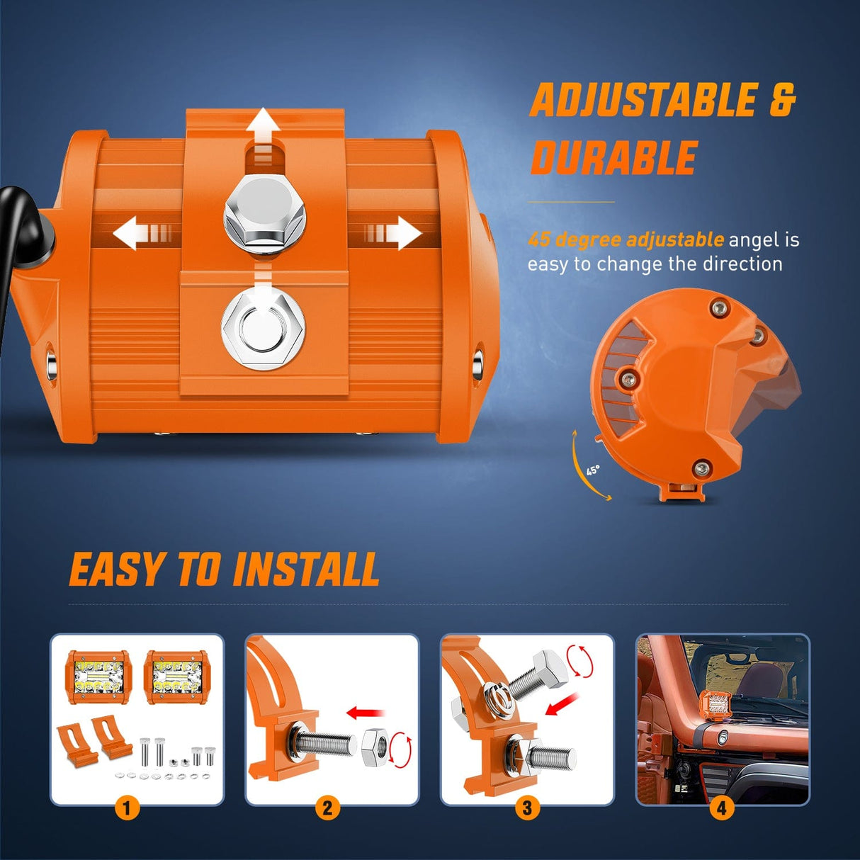 LED Work Light 2pc 4 Inch 20W Spot Flood Combo Orange Case Led Light Bar