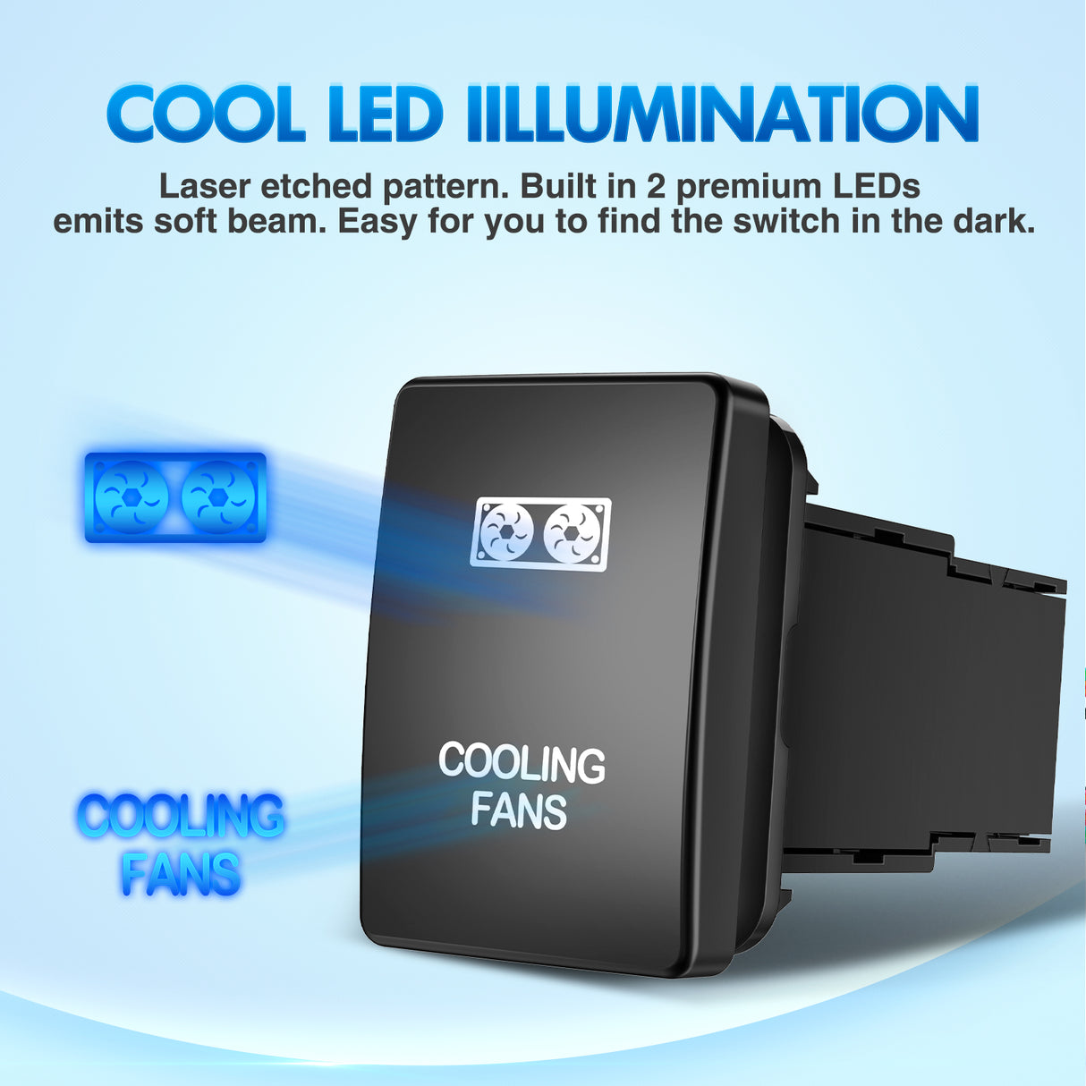 Cooling Fans Push Button Switch 12V ON Off Switches with Connector Wire Kit 1.28Inch x 0.87Inch Replacement for Toyota Sequoia Highlander Tacoma Tundra 4Runner RAVR Yaris