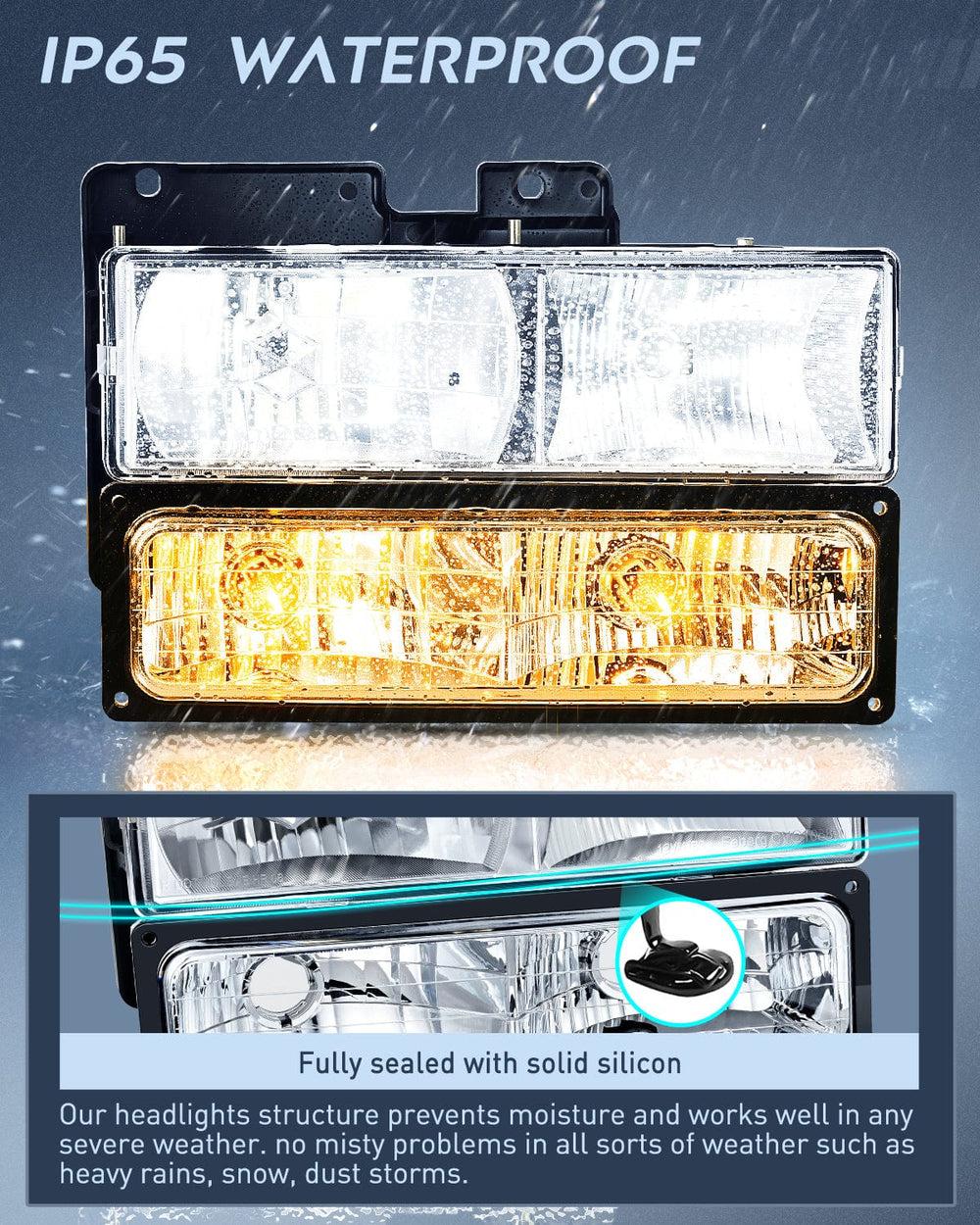 Headlight Assembly 1988 1989 1990 1991 1992 1993 1994 1995 1996 1997 Chevrolet GMC C10 C/K 1988-1999 Silverado Suburban Sierra Blazer Tahoe Yukon Headlight Assembly Chrome Housing