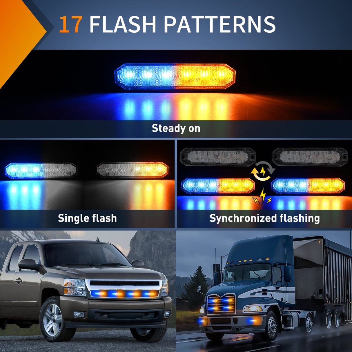 led strobe light 4PCS 6 LED Yellow and Blue Emergency Warning Strobe Lights