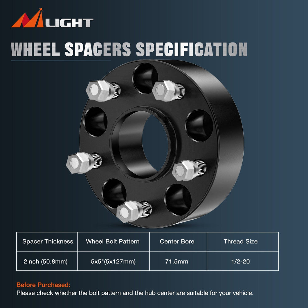 Wheel Spacers 2inch (50mm) Wheel Spacers 4Pcs For 2007 2008 2009 2010 2011 2012 2013 2014 2015 2016 2017 2018 Jeep Wrangler JK JKU 2005 2006 2007 2008 2009 2010 Grand Cherokee WK 1999-2010 Grand Cherokee WJ/WK  | 5x127 | 71.5 Hub Bore | 1/2-20 Studs
