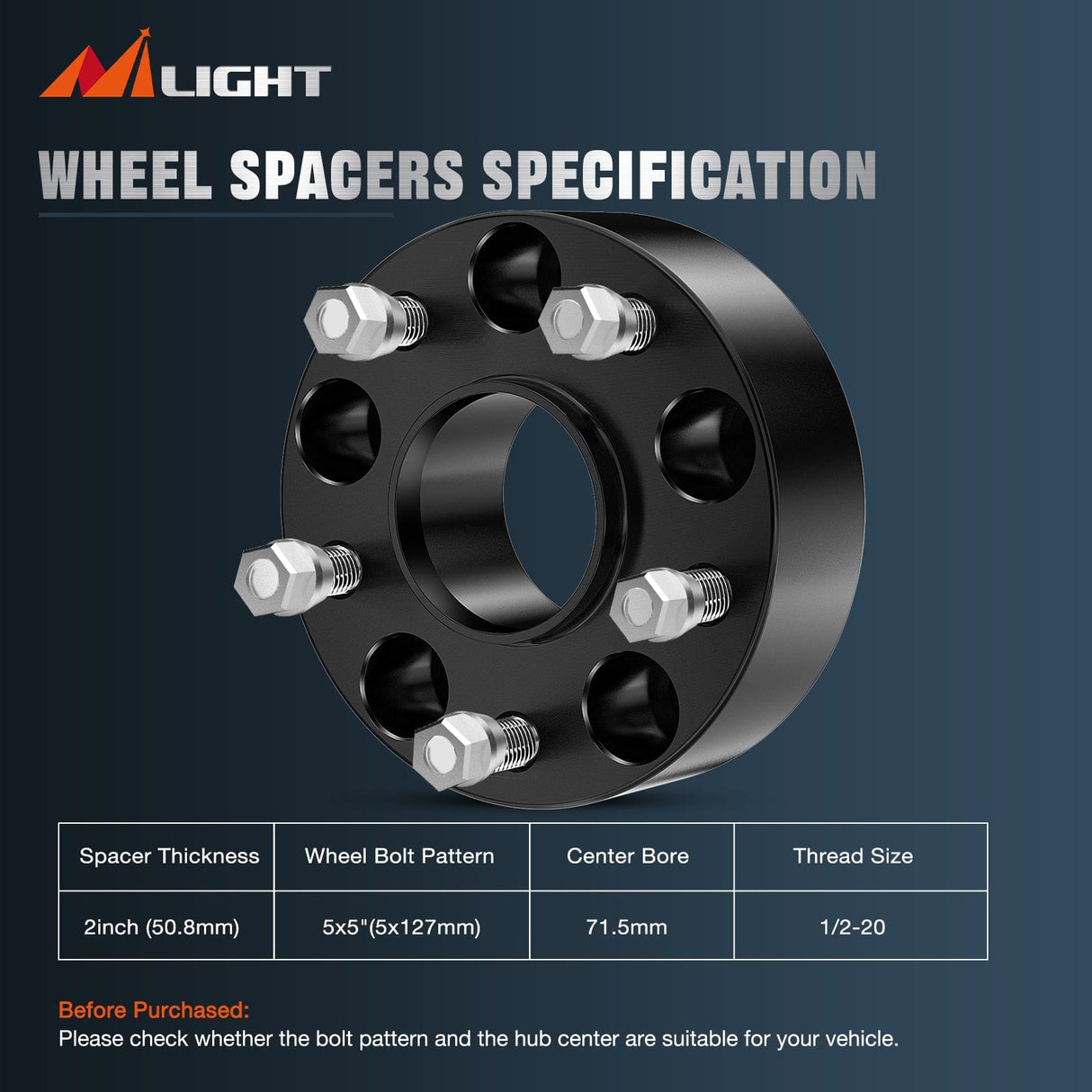 Wheel Spacers 2inch (50mm) Wheel Spacers 4Pcs For 2007 2008 2009 2010 2011 2012 2013 2014 2015 2016 2017 2018 Jeep Wrangler JK JKU 2005 2006 2007 2008 2009 2010 Grand Cherokee WK 1999-2010 Grand Cherokee WJ/WK  | 5x127 | 71.5 Hub Bore | 1/2-20 Studs