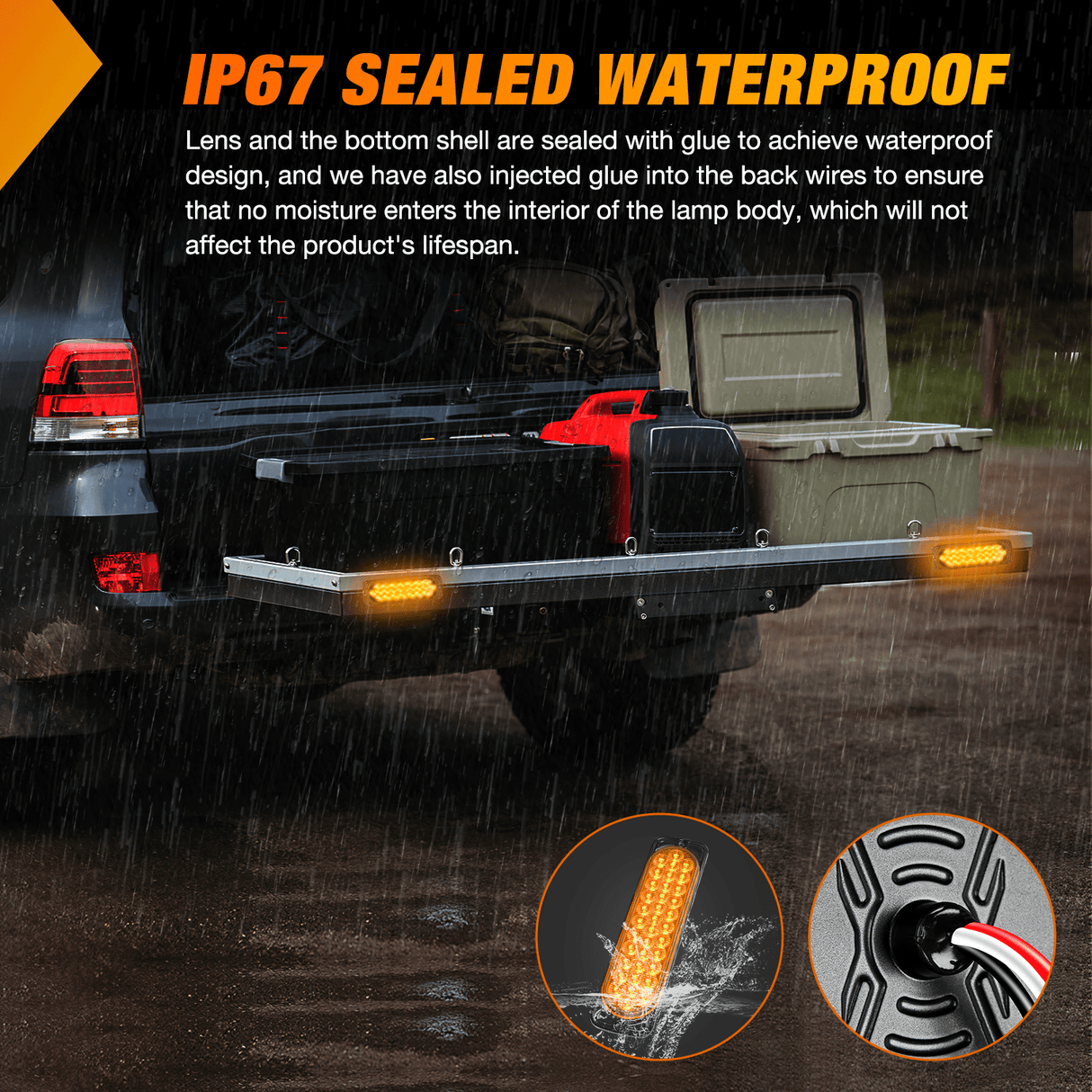 Tail Brake Turn Reverse Lights 7.5 Inch Aluminum Housing Tail Light 2 PCS 36 LED Amber Left Right Turn Signals Marker Light