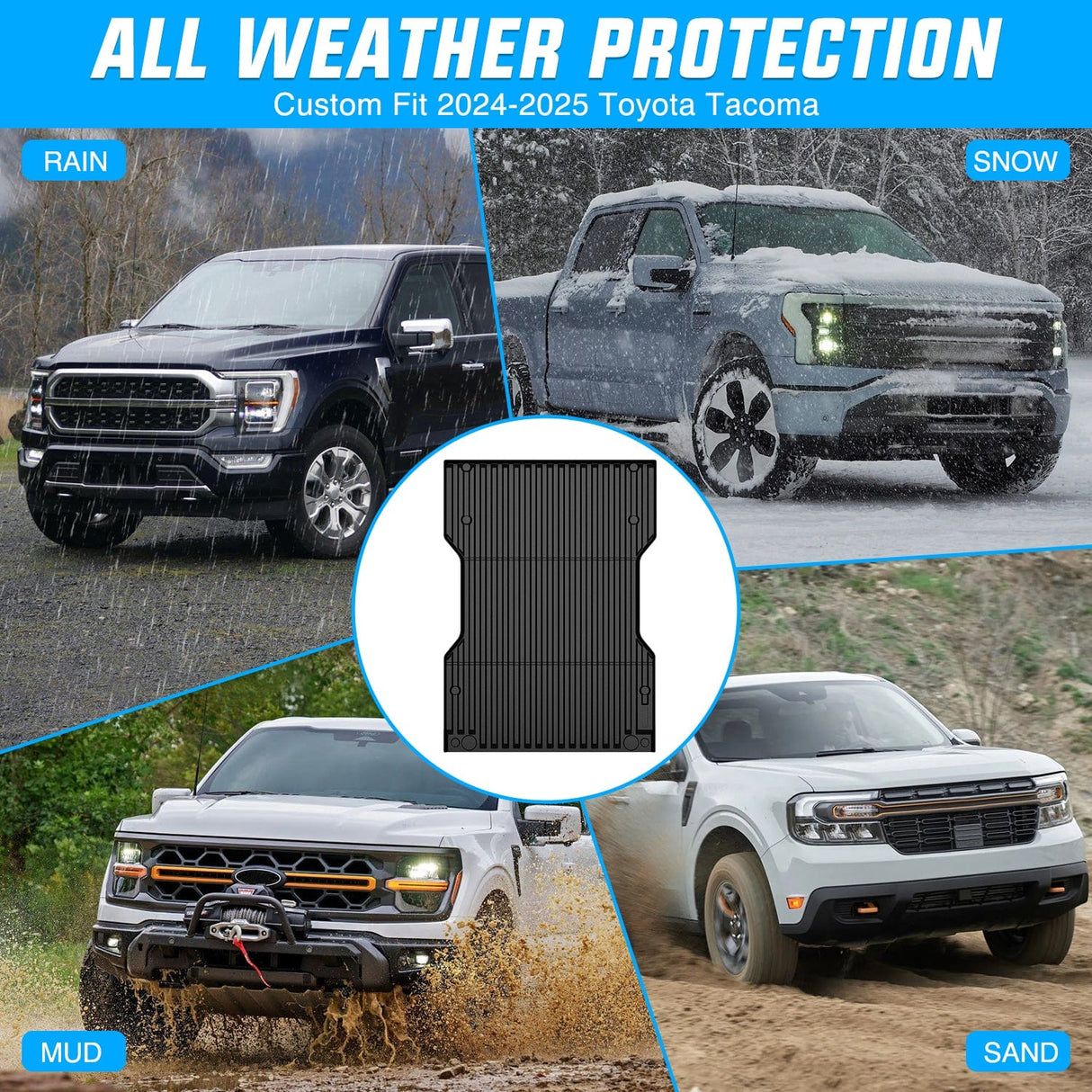 Truck Bed Mat Truck Bed Mat 6 FT for 2024 2025 Toyota Tacoma, TPE Heavy-Duty Pick-up Bed Liner for Toyota Tacoma Accessories, Anti-Slip Texture, All Weather Protection