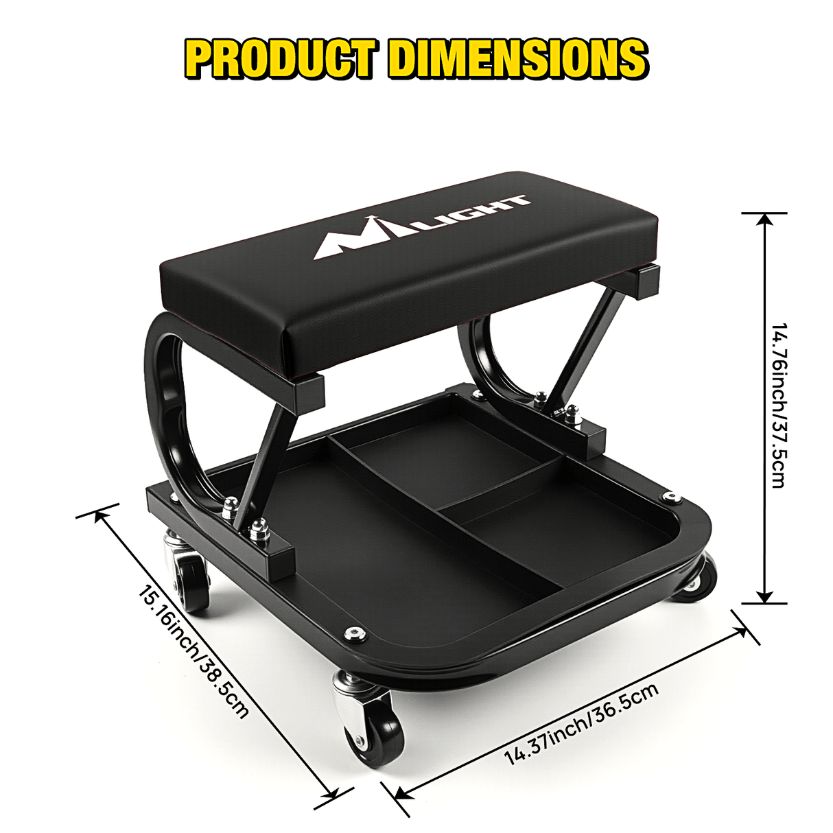 Creeper Seat 260 LBS Capacity Black Rolling Mechanic Padded Seat with Tool Tray Storage