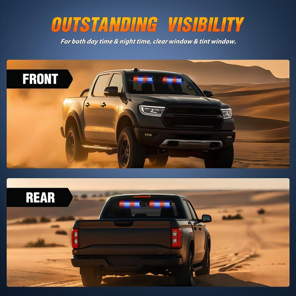 Led Strobe Light 144 LED Strobe Traffic Advisor Light Bar Red Blue with Controller 2 in 1 Automotive Emergency Warning Flashing Police Windshield Lights Bars for Cars Tow Plow Trucks Construction Vehicles