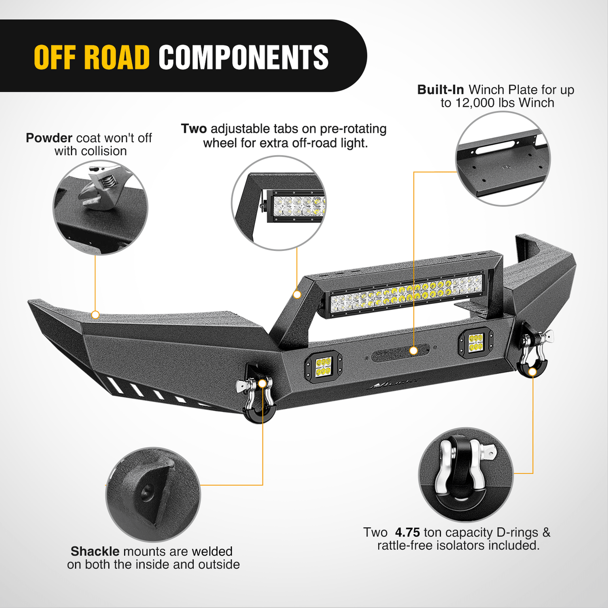 Front Bumper 1999 2000 2001 2002 2003 2004 Jeep Grand Cherokee WJ Front Bumper Winch Plate Offroad 120W Light Bar 18W Light Pods