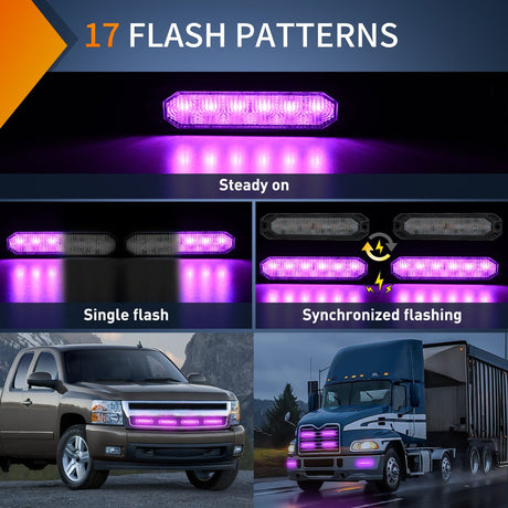 led strobe light 4PCS 6 LED Purple Emergency Warning Strobe Lights