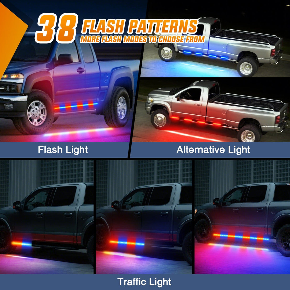 Led light Strip 2PCS 70 Inch Emergency Strobe Light Strip with Controller 864 LED Red Blue Running Board Lights Flexible Side Flashing Warning Caution Safety Waterproof for Truck Construction Pickup