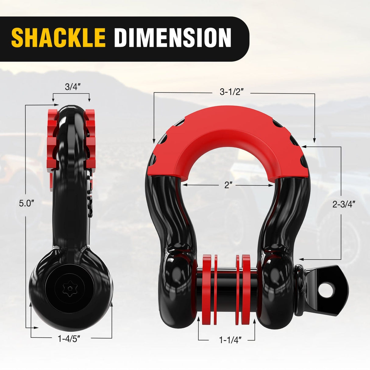 Shackle Recovery Ring 3 x 8 Inch Tow Strap with Winch Snatch Block Pulley and D-Ring Shackles